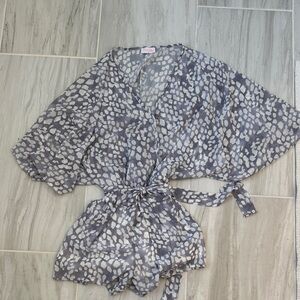 Pink Lily Gray and White Patterned Romper